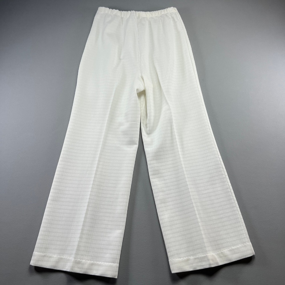 Vintage Women Pull On Pants 26 White Textured Elastic Waist Wide Leg Casual Wear